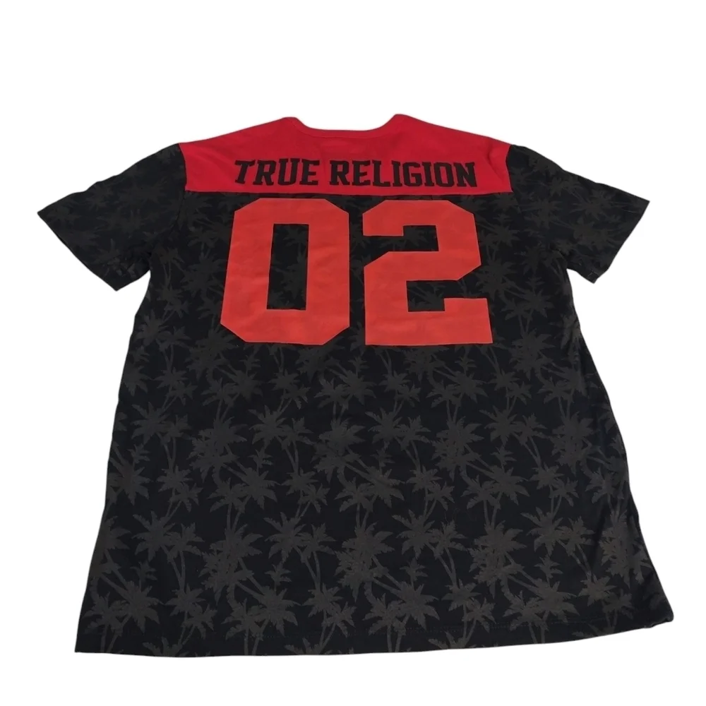 True Religion T-shirt Men’s Red Black Palm Tree Print Shortsleeve Size M NWOT